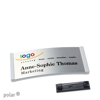 Namensschilder polar® alu-complete Nadel hellgrau | silber | 65 x 30 mm
