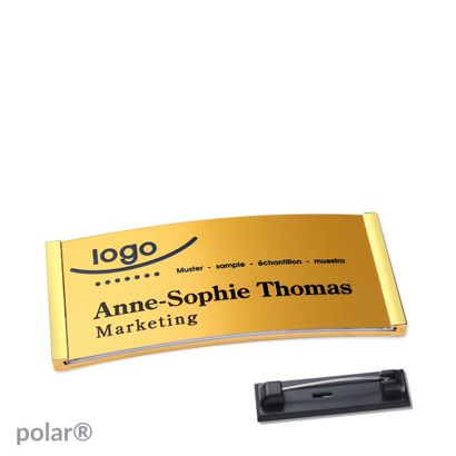 Namensschilder polar® alu-complete Nadel gold | gold | 65 x 30 mm