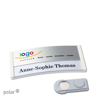 Namensschilder polar® alu-print Magnet smag® Magnet | weiß | silber | 65 x 30 mm
