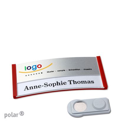 Namensschilder polar® alu-print Magnet smag® Magnet | rot | silber | 65 x 30 mm
