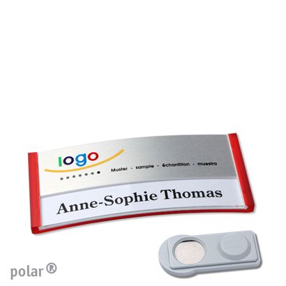 Namensschilder polar® alu-print Magnet smag® Magnet | transluzent, rot | silber | 65 x 30 mm