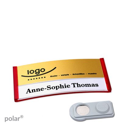 Namensschilder polar® alu-print Magnet smag® Magnet | transluzent, rot | gold | 65 x 30 mm