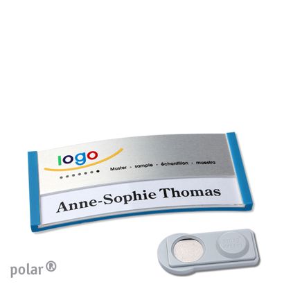 Namensschilder polar® alu-print Magnet smag® Magnet | mittelblau | silber | 65 x 30 mm