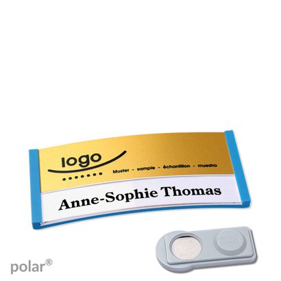 Namensschilder polar® alu-print Magnet smag® Magnet | mittelblau | gold | 65 x 30 mm