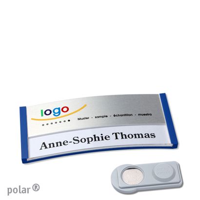 Namensschilder polar® alu-print Magnet smag® Magnet | blau | silber | 65 x 30 mm