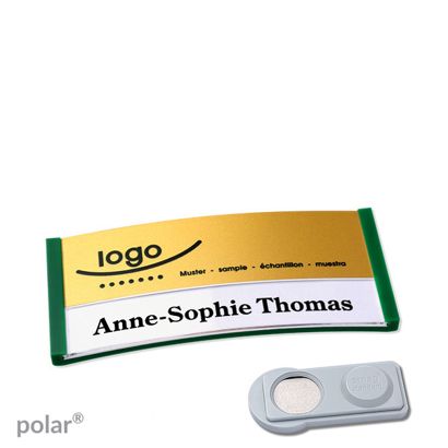 Namensschilder polar® alu-print Magnet smag® Magnet | grün | gold | 65 x 30 mm