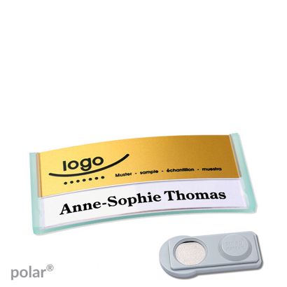 Namensschilder polar® alu-print Magnet smag® Magnet | transluzent, grün | gold | 65 x 30 mm