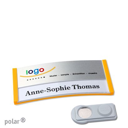 Namensschilder polar® alu-print Magnet smag® Magnet | gelb | silber | 65 x 30 mm