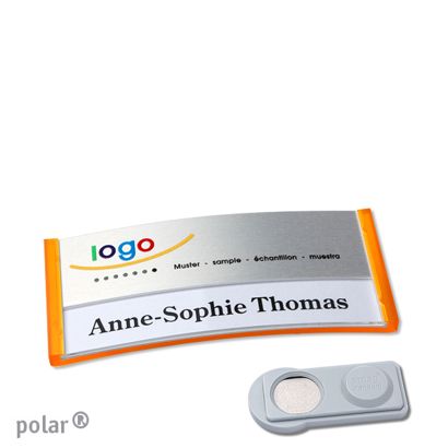 Namensschilder polar® alu-print Magnet smag® Magnet | transluzent, orange | silber | 65 x 30 mm