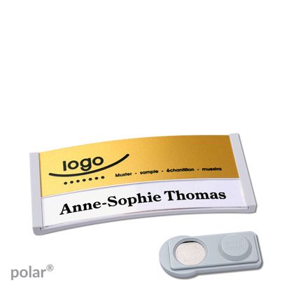 Namensschilder polar® alu-print Magnet smag® Magnet | hellgrau | gold | 65 x 30 mm