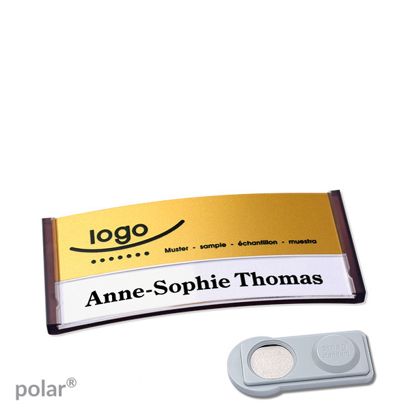 Namensschilder polar® alu-print Magnet smag® Magnet | transluzent, anthrazit | gold | 65 x 30 mm