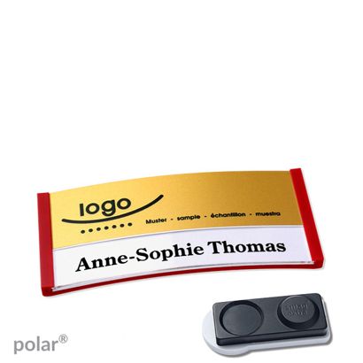 Namensschilder polar® alu-print Magnet smag® Magnet, extra stark | rot | gold | 65 x 30 mm