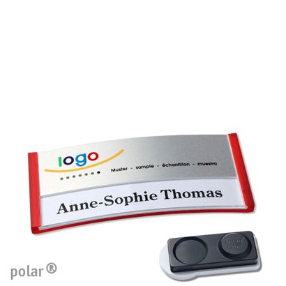 Namensschilder polar® alu-print Magnet smag® Magnet, extra stark | transluzent, rot | silber | 65 x 30 mm