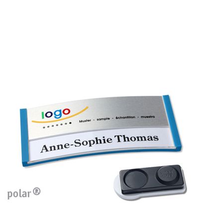 Namensschilder polar® alu-print Magnet smag® Magnet, extra stark | mittelblau | silber | 65 x 30 mm