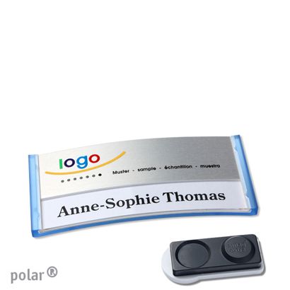 Namensschilder polar® alu-print Magnet smag® Magnet, extra stark | transluzent, blau | silber | 65 x 30 mm