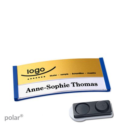 Namensschilder polar® alu-print Magnet smag® Magnet, extra stark | blau | gold | 65 x 30 mm
