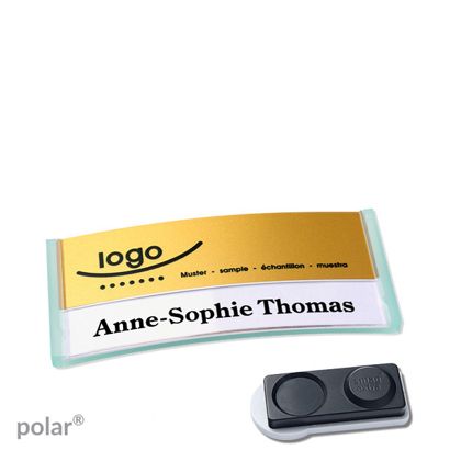 Namensschilder polar® alu-print Magnet smag® Magnet, extra stark | transluzent, grün | gold | 65 x 30 mm