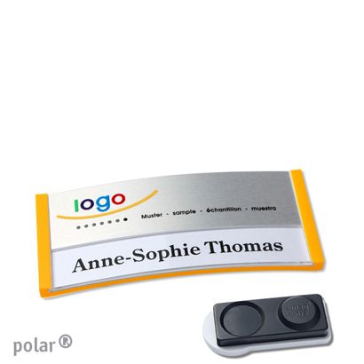 Namensschilder polar® alu-print Magnet smag® Magnet, extra stark | gelb | silber | 65 x 30 mm