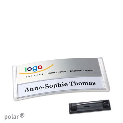 Namensschilder polar® alu-print Nadel transparent | silber | 65 x 30 mm