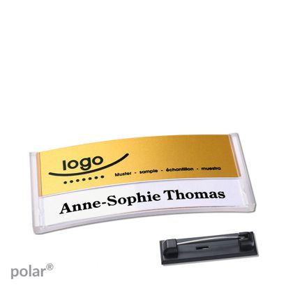 Namensschilder polar® alu-print Nadel transparent | gold | 65 x 30 mm