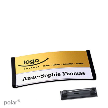 Namensschilder polar® alu-print Nadel schwarz | gold | 65 x 30 mm