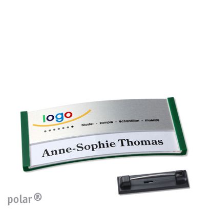 Namensschilder polar® alu-print Nadel grün | silber | 65 x 30 mm
