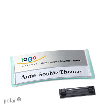 Namensschilder polar® alu-print Nadel transluzent, grün | silber | 65 x 30 mm