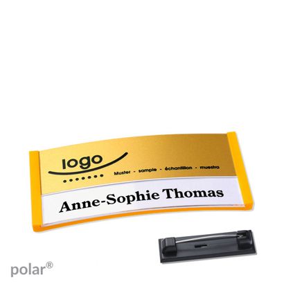Namensschilder polar® alu-print Nadel gelb | gold | 65 x 30 mm
