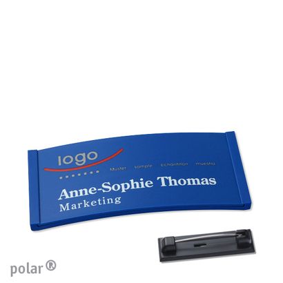 Namensschilder polar® color-complete magnet Edelstahl-Rastnadel | blau | 65 x 30 mm
