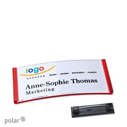 Namensschilder polar® quick-print Nadel transluzent, rot | 65 x 30 mm