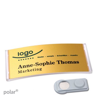 Namensschilder polar® alu-complete magnet smag® Magnet | transparent | gold | 74 x 34 mm