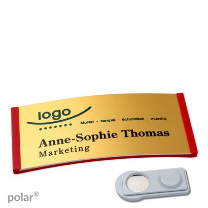 Namensschilder polar® alu-complete magnet smag® Magnet | rot | gold | 74 x 34 mm
