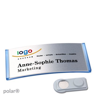 Namensschilder polar® alu-complete magnet smag® Magnet | transluzent, blau | silber | 74 x 34 mm