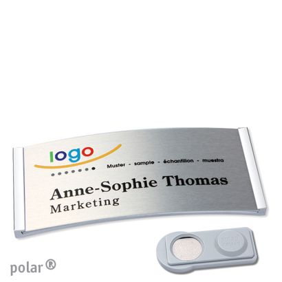 Namensschilder polar® alu-complete magnet smag® Magnet | chrom | silber | 74 x 34 mm