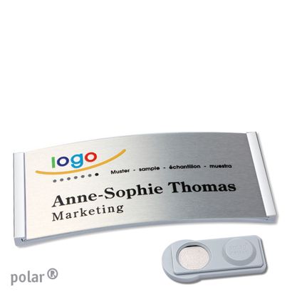 Namensschilder polar® alu-complete magnet smag® Magnet | edelstahl | silber | 74 x 34 mm