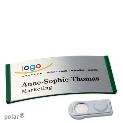 Namensschilder polar® alu-complete magnet smag® Magnet | grün | silber | 74 x 34 mm