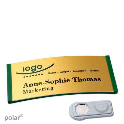 Namensschilder polar® alu-complete magnet smag® Magnet | grün | gold | 74 x 34 mm