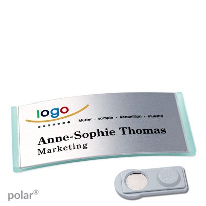 Namensschilder polar® alu-complete magnet smag® Magnet | transluzent, grün | silber | 74 x 34 mm