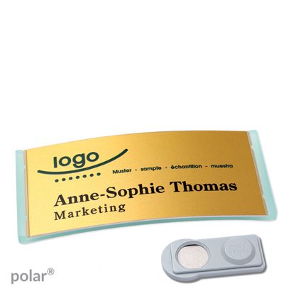 Namensschilder polar® alu-complete magnet smag® Magnet | transluzent, grün | gold | 74 x 34 mm
