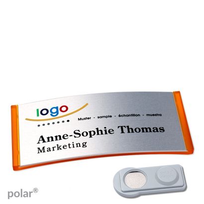 Namensschilder polar® alu-complete magnet smag® Magnet | transluzent, orange | silber | 74 x 34 mm