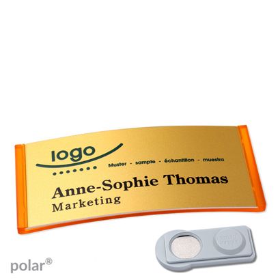 Namensschilder polar® alu-complete magnet smag® Magnet | transluzent, orange | gold | 74 x 34 mm