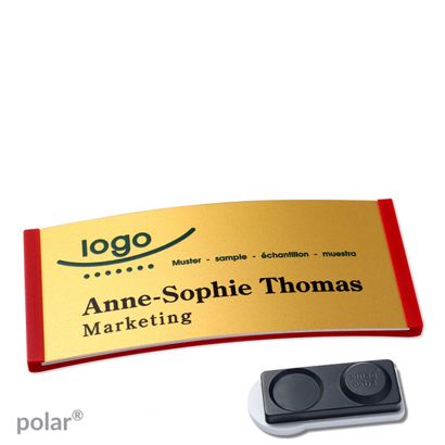 Namensschilder polar® alu-complete magnet smag® Magnet, extra stark | rot | gold | 74 x 34 mm