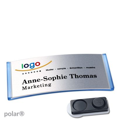 Namensschilder polar® alu-complete magnet smag® Magnet, extra stark | transluzent, blau | silber | 74 x 34 mm