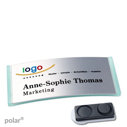 Namensschilder polar® alu-complete magnet smag® Magnet, extra stark | transluzent, grün | silber | 74 x 34 mm