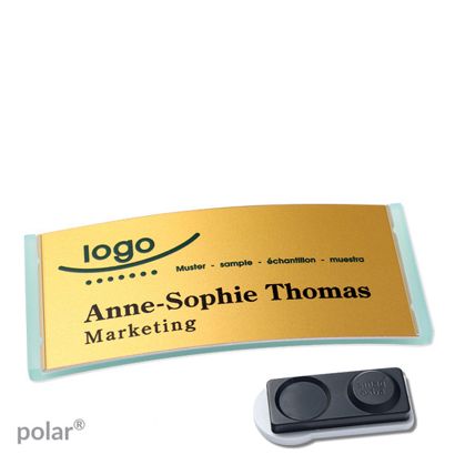 Namensschilder polar® alu-complete magnet smag® Magnet, extra stark | transluzent, grün | gold | 74 x 34 mm