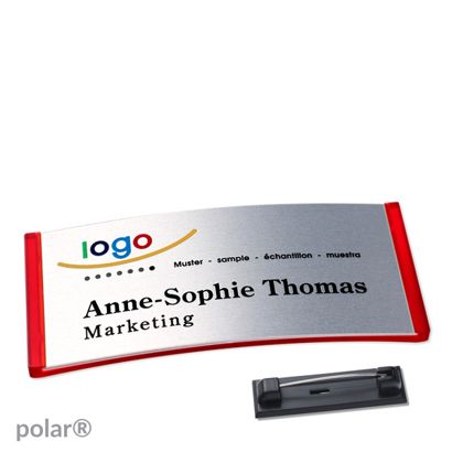 Namensschilder polar® alu-complete Nadel transluzent, rot | silber | 74 x 34 mm