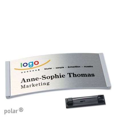 Namensschilder polar® alu-complete Nadel hellgrau | silber | 74 x 34 mm