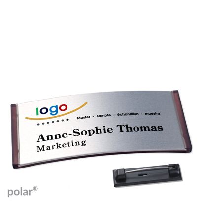 Namensschilder polar® alu-complete Nadel transluzent, anthrazit | silber | 74 x 34 mm