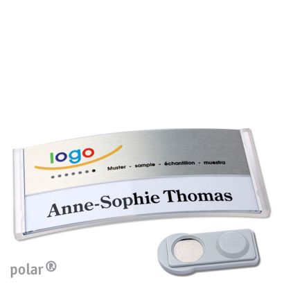 Namensschilder polar® alu-print Magnet smag® Magnet | transparent | silber | 74 x 34 mm