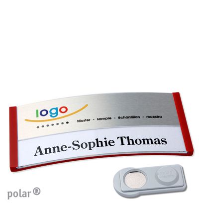 Namensschilder polar® alu-print Magnet smag® Magnet | rot | silber | 74 x 34 mm